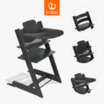 STOKKE® Tripp Trapp® barnstol bok svart inkl. bricka svart och babyset V2 svart