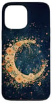 iPhone 13 Pro Max Floral Crescent Moon Stars Dark Blue Cottagecore Botanical Case