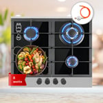 Klarstein Alchemist 4 Zone Gas Hob 2-Burner Aluminium Burner Glass Ceramic Black