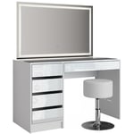 Coiffeuse "Sherry" 120cm Blanc brillant avec miroir led et tabouret Vicco