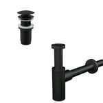 Set Bonde Clic-clac raccord 5/4", pour lavabo avec trop-plein + Siphon, Noir mat (AlcaSetBlack)