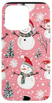 Coque pour iPhone 15 Pro Max Motif bonhomme de neige rose festif