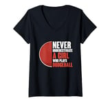 Womens Never Underestimate A Girl Who Plays Dodgeball Dodge Ball V-Neck T-Shirt