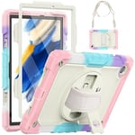 SEYMCY Case for Samsung Galaxy Tab A8 Case 10.5 inch Full Body Proof Case with Rotating Hand Strap/Screen Protector/Built-in Stand, Sturdy Shockproof Cover for Samsung A8 Tablet 2021/2022, Pink