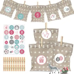 Bluelves Advent Calendar Bags for Filling 2021, 24 Advent Gift Bags, 24 Days Countdown Christmas Calendar,Advent Calendars Make Your Own, for Kids, Family, Friends- with Stickers & Wooden Clips(Gray)