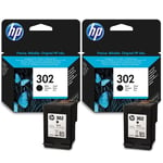 2x HP 302 Black Genuine Ink Cartridges For OfficeJet 3833 Printer P/N F6U66AE