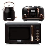 Haden Kettle, Toaster & Microwave Complete set1.7L,4 Slice, 800W- Black & Copper