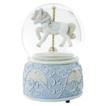 Boule à Neige avec Figurine de Cheval manège Musical en résine à Corde en Bleu et Blanc 10 x 10 x 15,5 cm