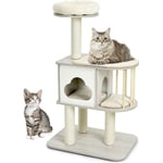 Costway - Arbre à Chat 117CM en Bois avec Plate-Forme Griffoirs et Coussins Lavables, avec Niche, Centre d'Activités Multifonctionnel Gris