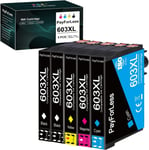 603XL Cartouches d'encre compatibles pour Epson 603 603XL pour Epson XP-2100 Epson XP-3100 Epson XP-4100 Epson XP-2105 XP-3105 XP-4105 WorkForce WF-2810 WF-2830 WF-2850 (5)