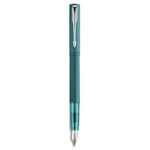 Parker Plume Vector XL bleu canard - corps acier satiné brillant Pointe moyenne Encre bleue