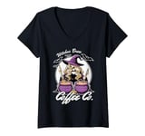 Womens Halloween Witch Coffee Lover Costume Spooky Season Graphic V-Neck T-Shirt