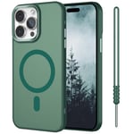 SouliGo iPhone 14 Pro Max Case iPhone 14 Pro Max Phone Cases Compatible with MagSafe and Magnetic Car Mount Slim Translucent Matte Shockproof Hard PC Cover & Soft TPU Bumper with Lanyard - Green