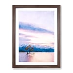 Lone Tree In New Zealand Painting Modern Framed Wall Art Print, Ready to Hang Picture for Living Room Bedroom Home Office Décor, Walnut A3 (34 x 46 cm)