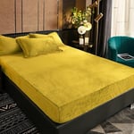 Drap Housse en Polaire 160x200 Bonnet 30 cm Jaune Hiver Toucher Cachemire Flanelle Drap de lit Microfibre Super Chaud pour Matelas Épais