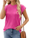 Maeau - T-Shirt à Manches Courtes Femme Col Rond Top Texturé Chic Haut Été Base Décontracté Couleur Unie Blouses Tee Shirt - Rose - XL