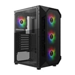 GAMDIAS PC Gamer Boitier, Boîtiers Gaming ATX Moyen Tour Vide, Airflow Mesh Case, 4 Ventilateurs ARGB de 120 mm Intégrés, Verre Trempé Latéral, Noir