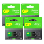 4 GP Ultra+ Alkaline G-Tech 6LR61 9V Battery Long Lasting Power Blister Exp 2028