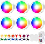 Lampe De Placard, 6 Pièces Spot Led Sans Fil 16 Couleurs A Pile Dimmable Armoire Led Lampe Avec Telecommande Lumiere Cuisine Sous Meuble Eclairage Led Adhesif Pour Vitrines, Couloir, Chambre