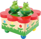 7541 Boite à musique "grenouilles" en bois, avec des grenouilles colorées dansant sur la mélodie, à partir de 3 ans
