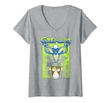 Womens Gremlins Stripe and Gizmo Be Afraid V-Neck T-Shirt