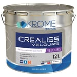 Krome Crealiss Velours – Peinture Opacifiante Acrylique pour Murs – Intérieur Finition: Velours - Couleur: Blanc - Conditionnement: 12L