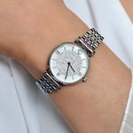 NEW EMPORIO ARMANI WOMENS WATCH SILVER BRACELET & WHITE CRYSTAL DIAL AR1925 BOX