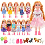 20 Pcs 6 inch Clothes and Accessories Compatible with Chelsea Doll , Clothes Outfit Including 12 Stylish Dresses 3 Colorful Balloons 4 Shoes1 Dog, Birthday Gift for Kids, in Random