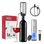 Todeco Tire Bouchon Electrique 4 en 1 Coffret Cadeau avec Ouvre Bouteille Rechargeable, Aérateur de Vin Automatique, Coupe-Capsule, Bouchon à Vide et Câble USB, pour Cadeau Noël Fêtes