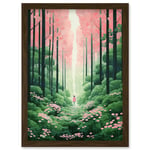 Mount Yoshino Cherry Blossom Tree Forest Bright Artwork Baby Pink Green Walk in Nature Trail Artwork Framed Wall Art Print A4