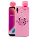 Rose-Otter Compatible pour Housse Coque Huawei P30 Lite Etui Silicone TPU Gel Ultra Fine Slim Antichoc Bumper Cover avec 3D Motif Cochon + Rose