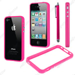 Housse Coque Etui Bumper Contour de protection Rose  pour Iphone 4S 4 + Stylet