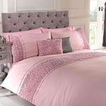 Rapport Duvet Quilt Cover Set Bedding Raised Rose & Ribbon Polycotton, Cotton and Polyester