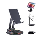 BHHB Tablette Support, Support Tablette Réglable avec Base Rotative à 360 Degrés, Support de Tablette réglable pour iPad/Pro/Air/Mini, iPhone, Huawei, Galaxy, Kindle/Smartphone 4,7" - 15,6" (Noir)