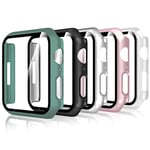 Bigqin 5 Pièces Coque Compatible avec Apple Watch Series 9/8/7 41mm, Film Protection d'écran Trempé Couverture pour iWatch 41mm, Protection Complète Anti-rayures,Noir, Rose,Transparent, Vert, Argent