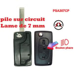 Mm_unverified_brand - PSA307CP - Coque de cle electronique et lame 7mm Citroen-Peugeot - 3 Boutons - Bouton phare - Pile sur circuit