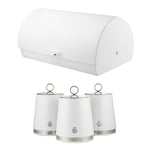 Swan Serenity Roll Top Bread Bin & Canisters Matching Kitchen Set (White)