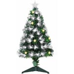 Homcom - Sapin de Noël artificiel lumineux fibre optique led + 14 ampoules + support pied ø 48 x 90H cm 90 branches étoile sommet brillante vert