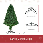 Homcom - Sapin de Noël artificiel lumineux fibre optique multicolore + support pied ø 60 x 120H cm 130 branches étoile sommet brillante vert