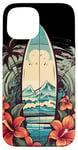 Coque pour iPhone 15 Planche de surf vintage motif hibiscus plage palmiers