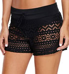 Ocean Plus Femme Été Crochet Dentelle Board Shorts Élégant Short De Bain Plus La Taille Bas Bikini Hot Pants Boxer Shorts Plus La Taille Shorts De Plage (3XL (EU 44-46), Classique Noir)