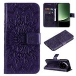 SATURCASE Coque pour Xiaomi 13 Ultra, Fleur du Soleil Gaufrage PU Cuir Magnétique Flip Portefeuille Support Porte-carte Protecteur Housse Étui avec Dragonne pour Xiaomi 13 Ultra (TY-Violet)