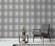 Larson Check Charcoal Gold Grey Wallpaper