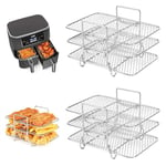 BYKITCHEN 2 PCS Air Fryer Racks for Tower/Ninja Dual AF400UK/AF451UK/AF500UK, Three Layer Stainless Steel, Air Fryer Accessories for Ninja 9.5L/Flex Drawer 10.4L / Instant/EMtronics 2 Drawer Fryer