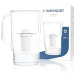 Wessper Carafe à eau avec Compteur LED, 3,3 Litres, Carafe a eau, avec Filtre Classique, filtre à charbon actif, compatible avec les filtres brita Classic, BPA FREE – Blanc