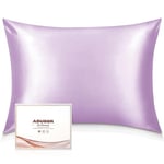 Adubor Silk Pillowcase for Hair and Skin with Hidden Zipper, Both Side 23 Momme Silk,900 Thread Count (50x75CM, Light Purple, 1pc)