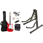RockJam Full Size Electric Guitar Kit with 10-Watt Guitar Amp - Red & RJGS01 Universal Portable A-frame Guitar Stand for Acoustic Guitar, Electric Guitar & Bass Guitar, Black, 11.0 in*1.9 in*13.7 in