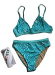 LACOSTE Bikini Swimsuit 2 Piece Size M Turquoise Blue Floral New With Pouch