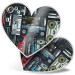 2 x Heart Stickers 15 cm - Radios Cassette Player Retro Music #14242