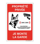 AUA SIGNALETIQUE - Panneau Prépercé (4 Trous) avec Angles arrondis - PVC Rigide 1.5 mm - (210x300 mm, Propriété Privée - Je Monte la Garde)